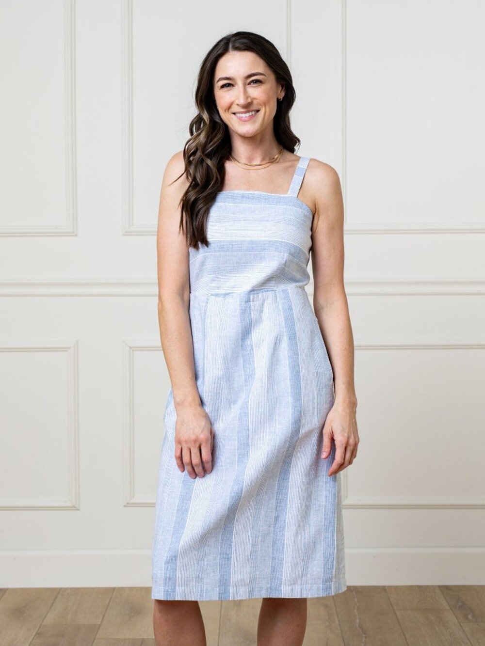 Hope & Henry Linen Sheath Dress - Blue Ombre Stripe Linen